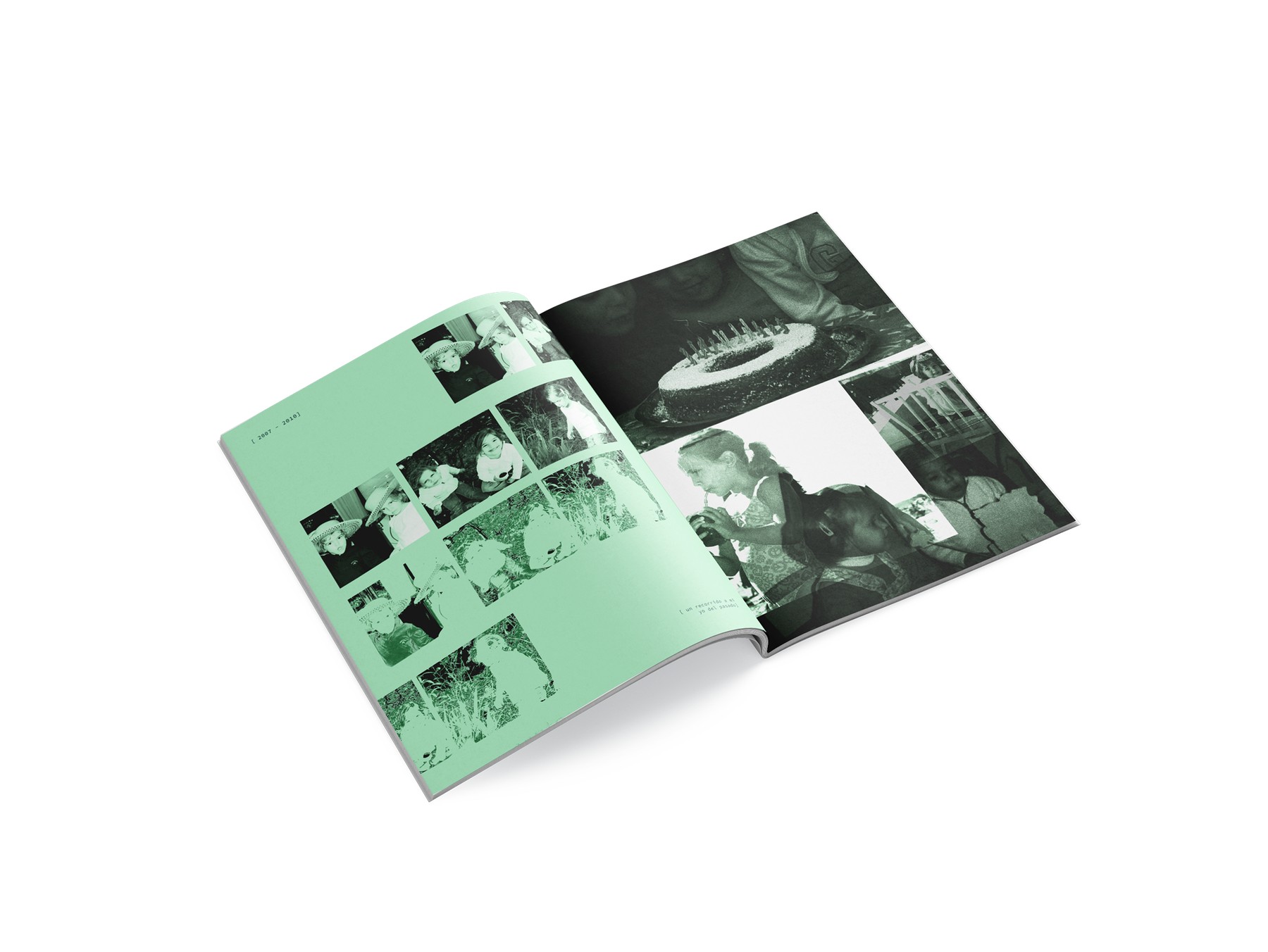 Baúl de Recuerdos fanzine spread, childhood photo grid