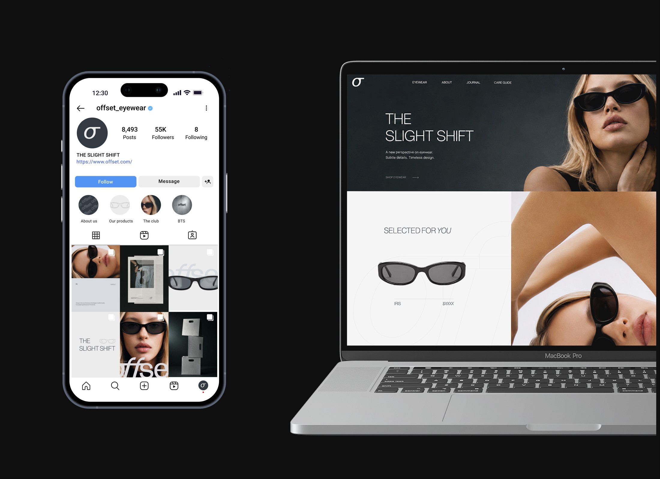OFFSET Instagram profile and website, shown on a phone and laptop